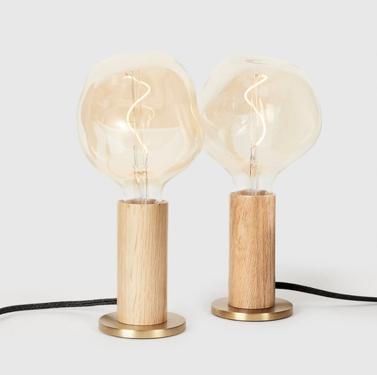 MinoLume Knuckle Table Lamp in Oak + Voronoi I Set of 2