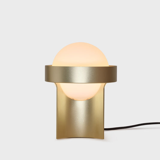 MinoLume Loop Table Lamp in Gold with Sphere IV LED Bulb