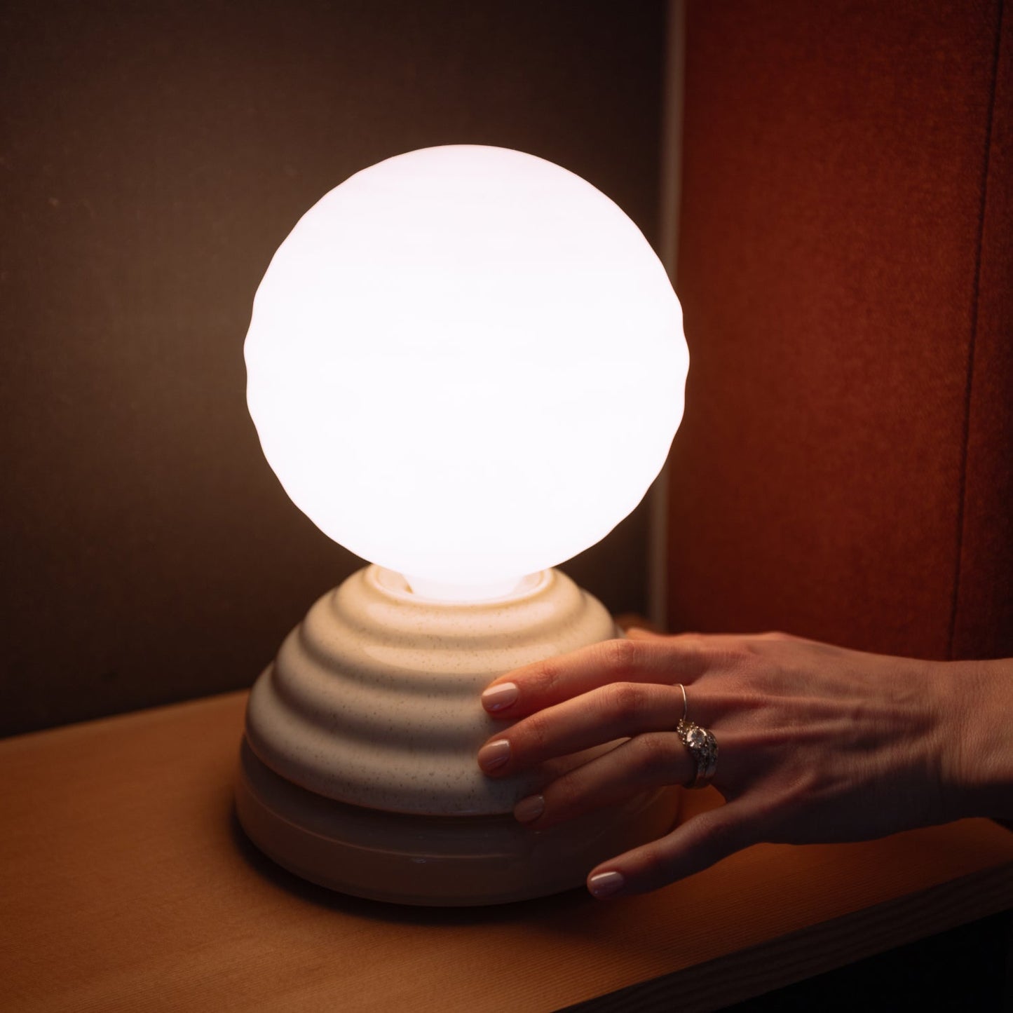 Wake Sleep Light Table Lamp Set of 2 Pebble White, Dim-to-Warm LED, Ceramic & Glass, Smart Home Compatible